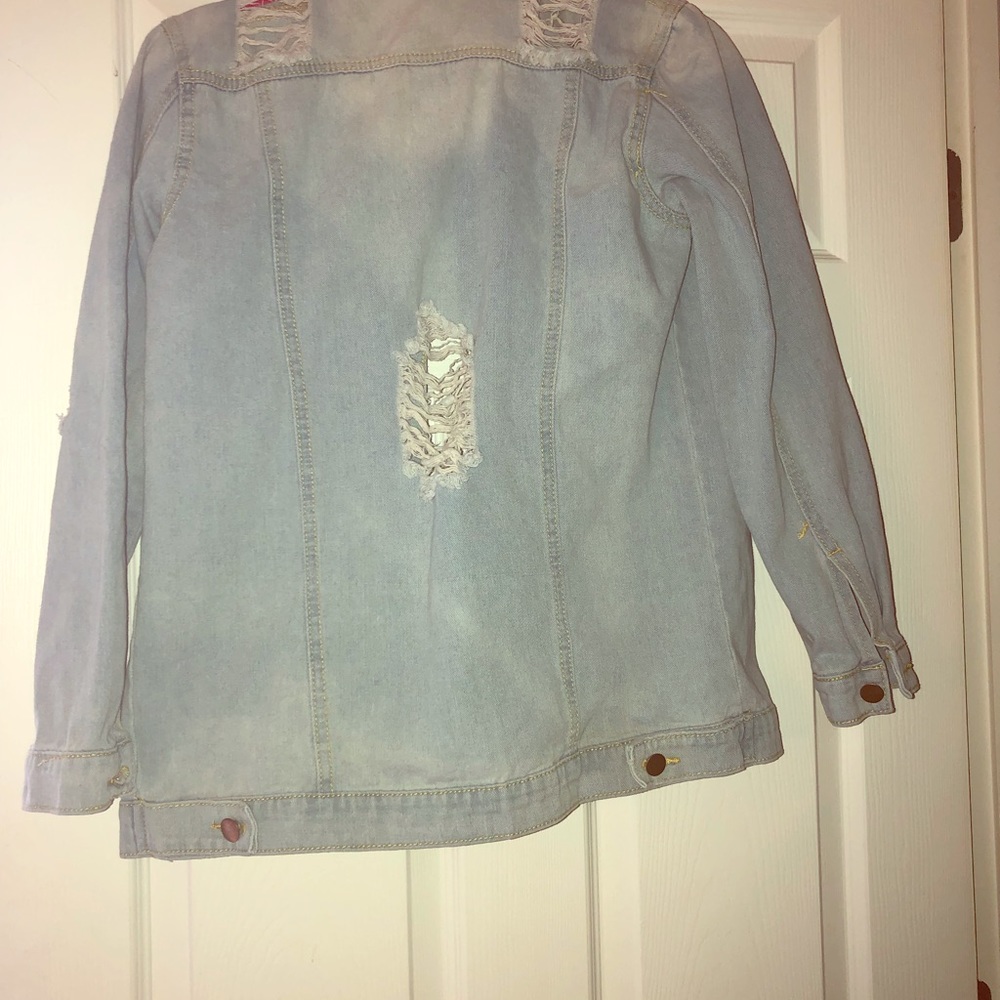 Light blue denim distressed jacket